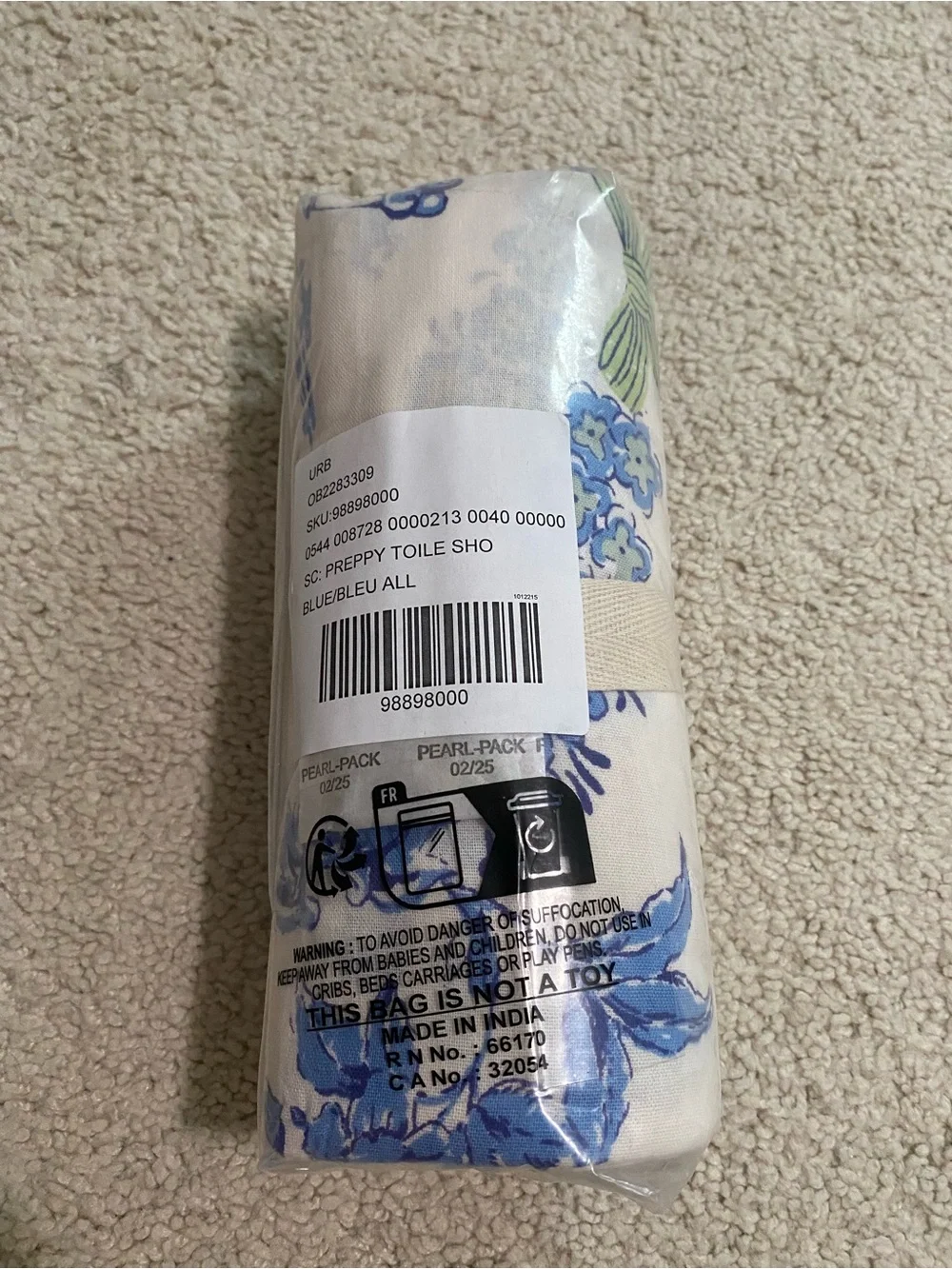 Urban Outfitters Preppy Toile Patterned Shower Curtain NWT